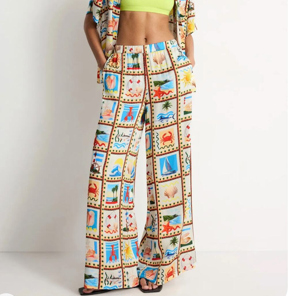 WeWoreWhat Beach Print Wide Leg Pants MEDIUM Flowy Vacation Cruise Designer $129
